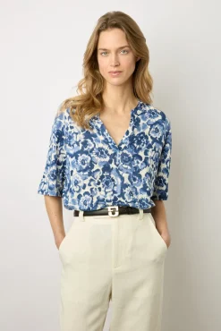 T-Shirt Tunisien Fleuri En Lin Ecru - Monia