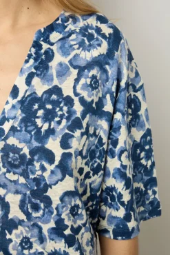 T-Shirt Tunisien Fleuri En Lin Ecru - Monia