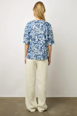 T-Shirt Tunisien Fleuri En Lin Ecru - Monia