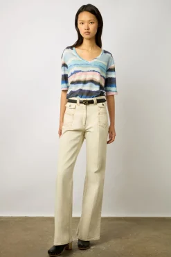 Tshirt V Aquarelle En Lin Electrique - Misia