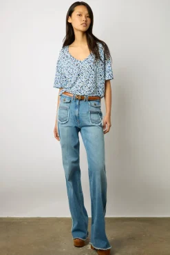 Tshirt V Imprime Leopard Indigo - Misha
