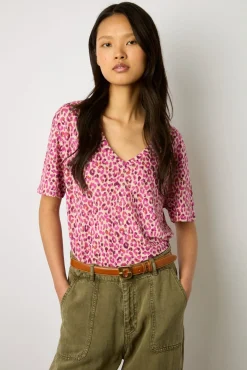 Tshirt V Imprime Leopard Fuchsia - Misha
