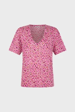 Tshirt V Imprime Leopard Fuchsia - Misha