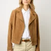 Veste Biker En Cuir Velours Caramel - Maud