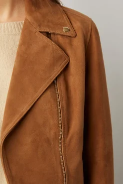 Veste Biker En Cuir Velours Caramel - Maud