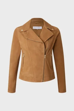 Veste Biker En Cuir Velours Caramel - Maud