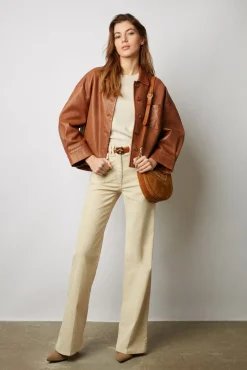 Veste Courte En Cuir Cigare - Jocya