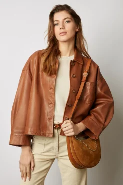Veste Courte En Cuir Cigare - Jocya