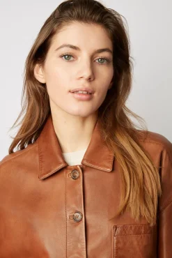 Veste Courte En Cuir Cigare - Jocya