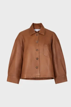 Veste Courte En Cuir Cigare - Jocya
