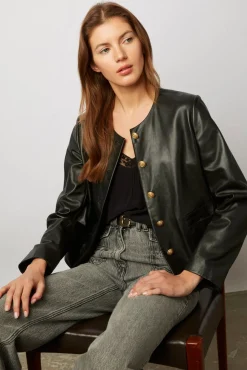 Veste Courte En Cuir D'Agneau Plonge - Najya