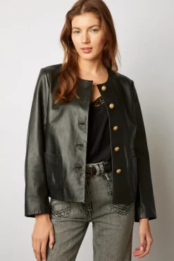 Veste Courte En Cuir D'Agneau Plonge - Najya