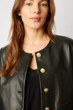 Veste Courte En Cuir D'Agneau Plonge - Najya