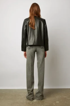 Veste Courte En Cuir D'Agneau Plonge - Najya