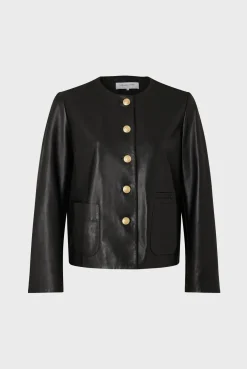 Veste Courte En Cuir D'Agneau Plonge - Najya