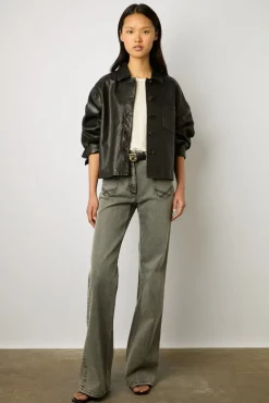 Veste Courte En Cuir Noir - Jocya