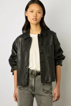 Veste Courte En Cuir Noir - Jocya