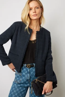 Veste Courte En Tweed Marine - Bynell