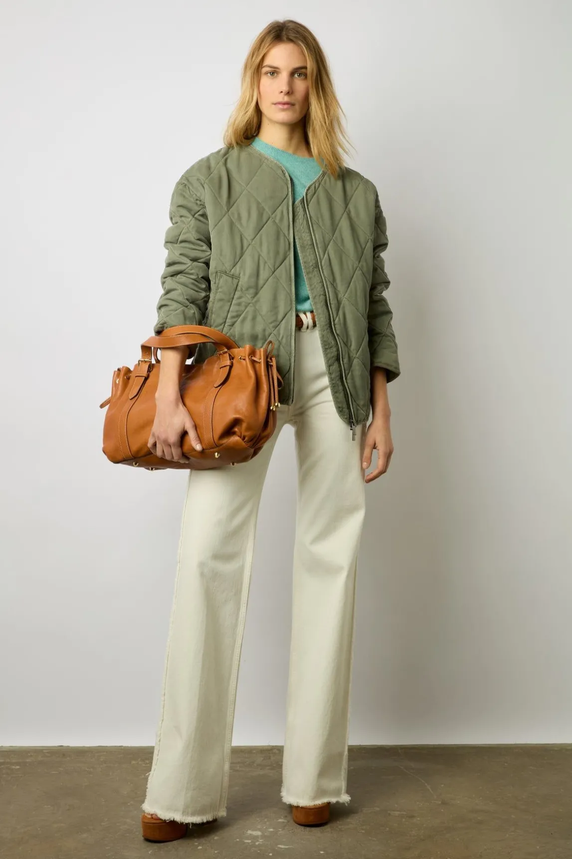 Veste Courte Matelassee Kaki Moyen - Nelsia