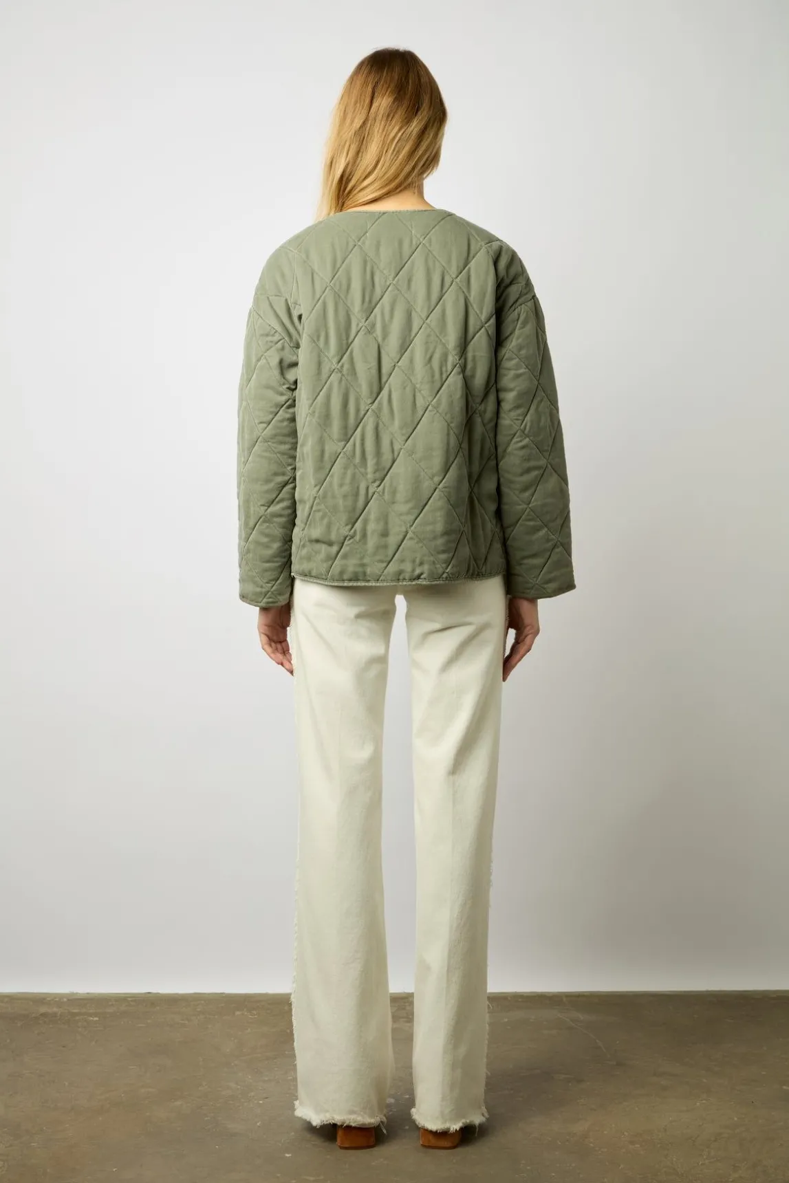 Veste Courte Matelassee Kaki Moyen - Nelsia