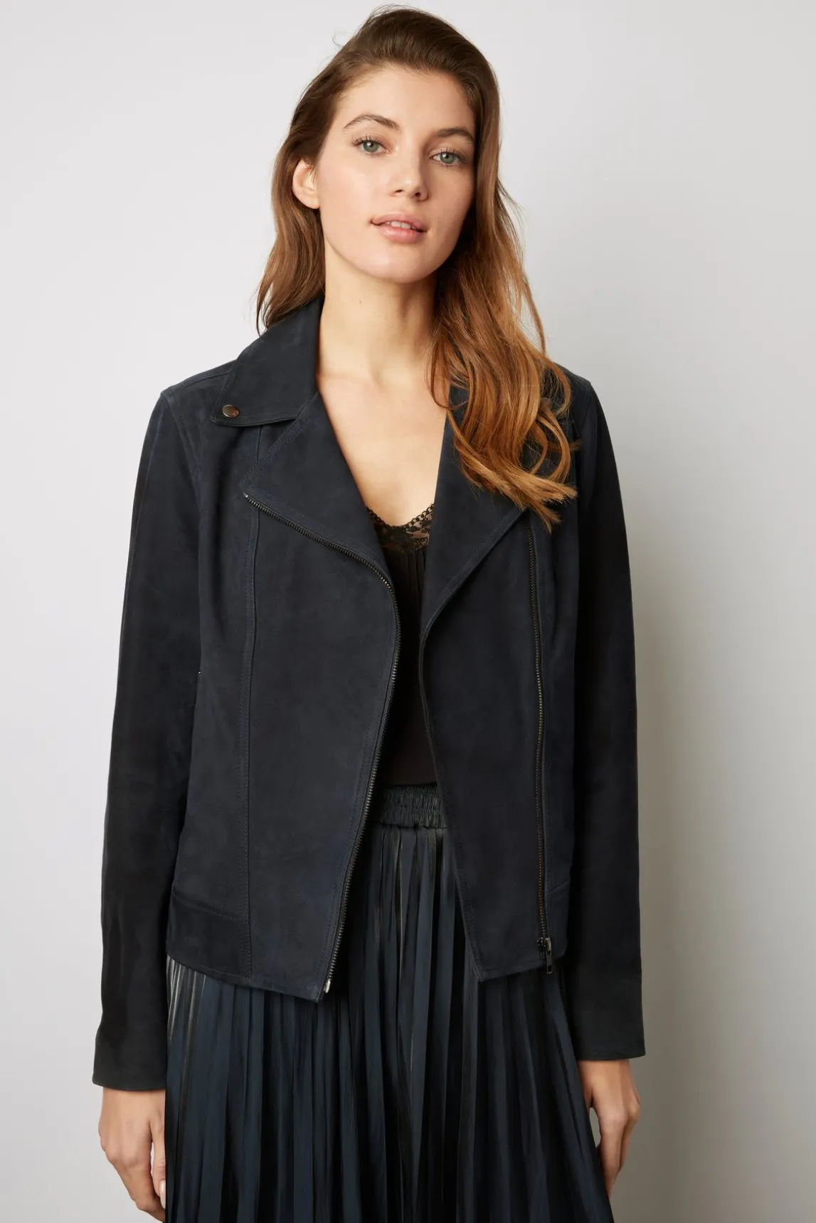 Veste En Cuir Velours Marine - Joceline