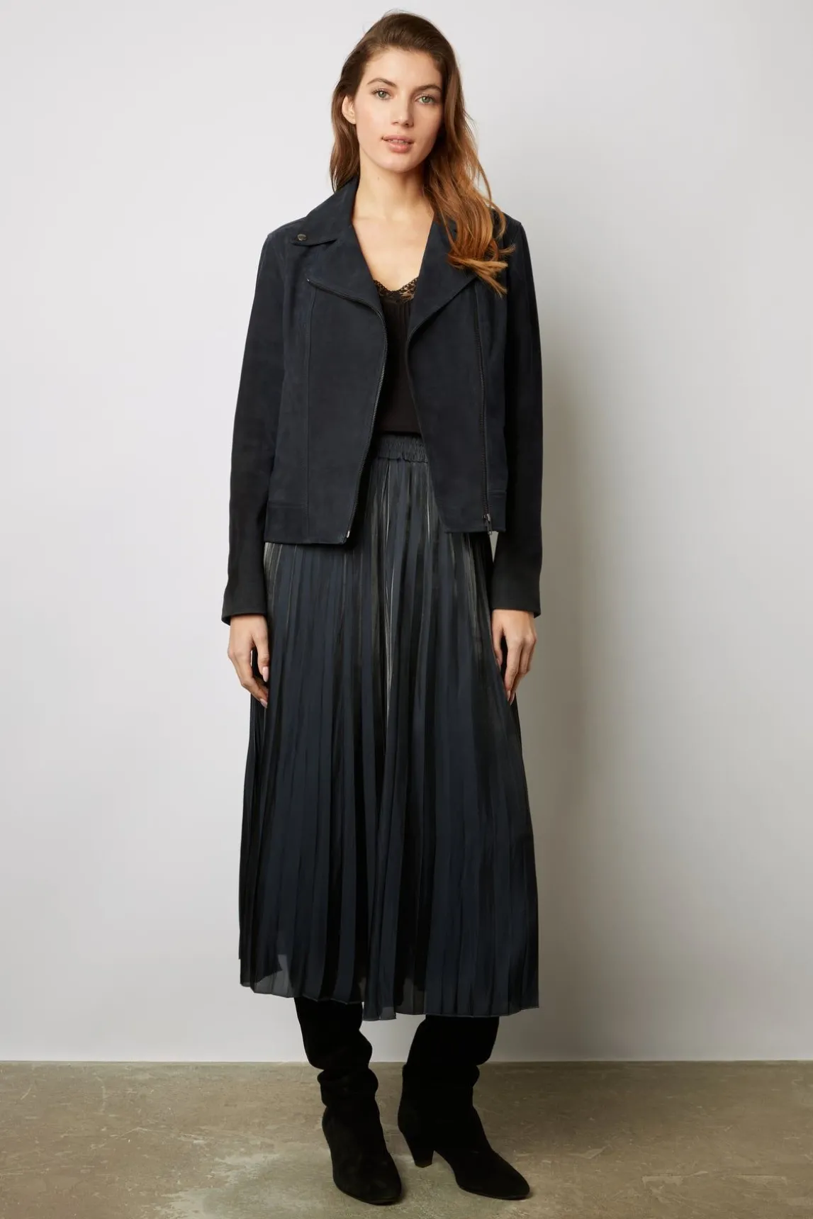 Veste En Cuir Velours Marine - Joceline