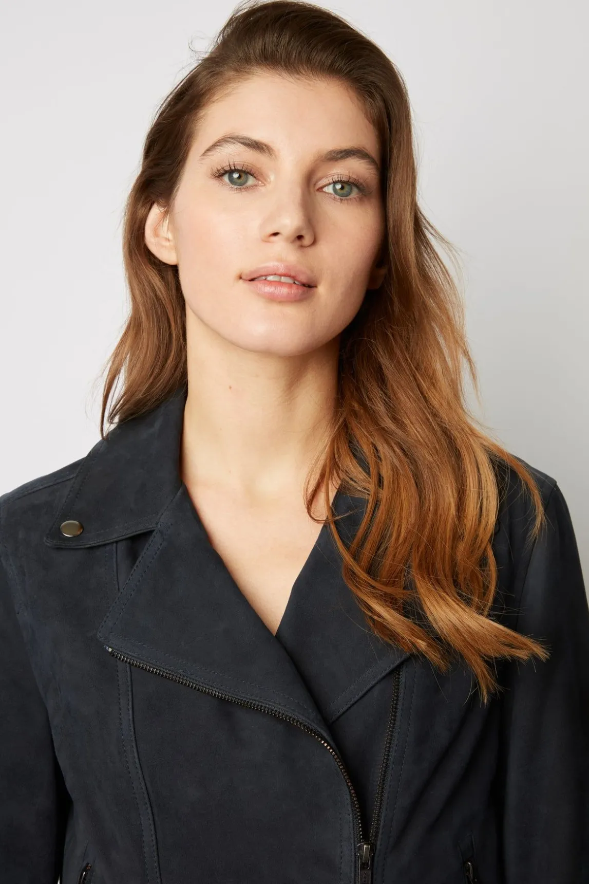 Veste En Cuir Velours Marine - Joceline