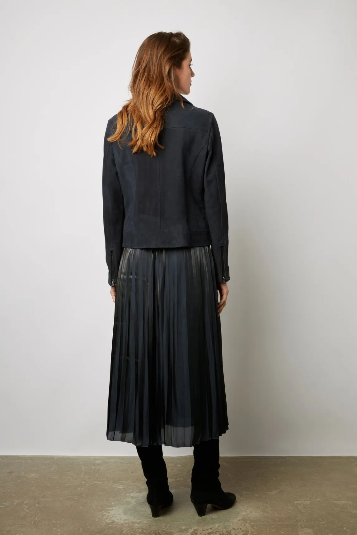 Veste En Cuir Velours Marine - Joceline