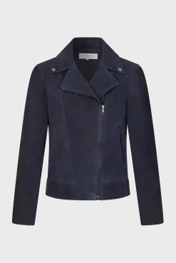 Veste En Cuir Velours Marine - Joceline