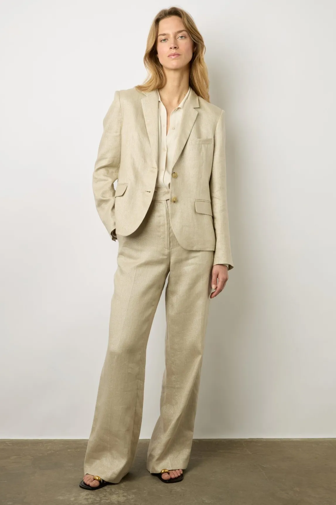 Veste En Lin Et Lurex Dore Sable - Brendi