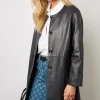 Veste Longue En Cuir Marine - Jemima