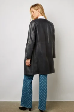 Veste Longue En Cuir Marine - Jemima