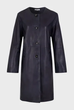 Veste Longue En Cuir Marine - Jemima