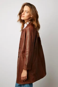 Veste Longue En Cuir Vieilli - Nalinha