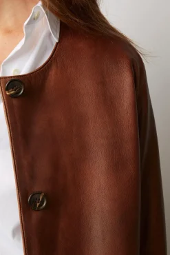 Veste Longue En Cuir Vieilli - Nalinha