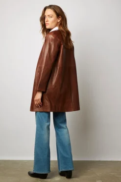 Veste Longue En Cuir Vieilli - Nalinha