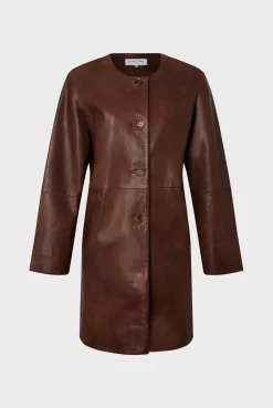 Veste Longue En Cuir Vieilli - Nalinha