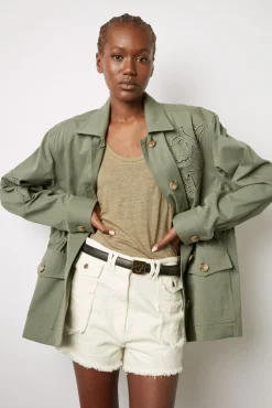 Veste Militaire Brodee Kaki Moyen - Sully