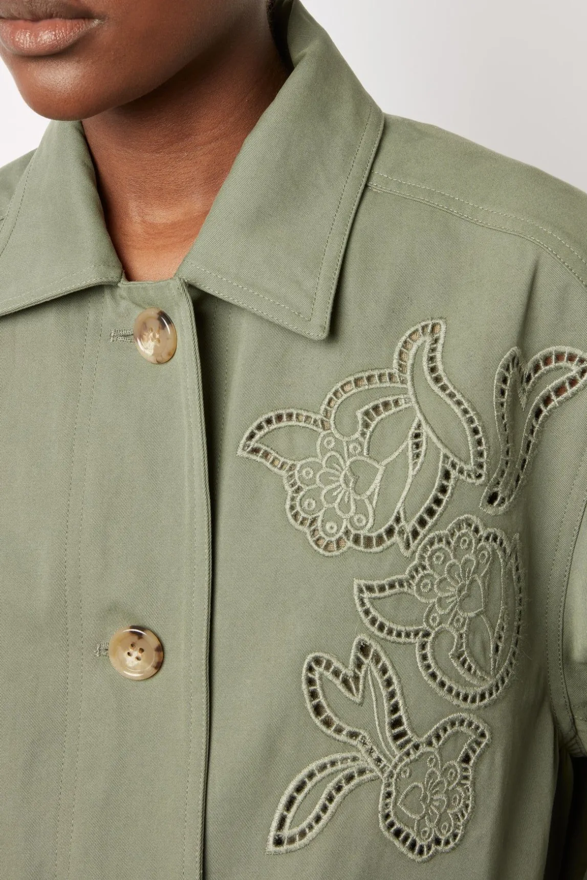 Veste Militaire Brodee Kaki Moyen - Sully