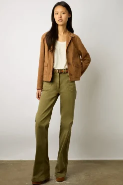 Veste Tailleur Cuir Velours Beige - Jasmine