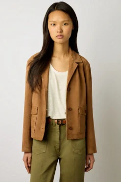 Veste Tailleur Cuir Velours Beige - Jasmine