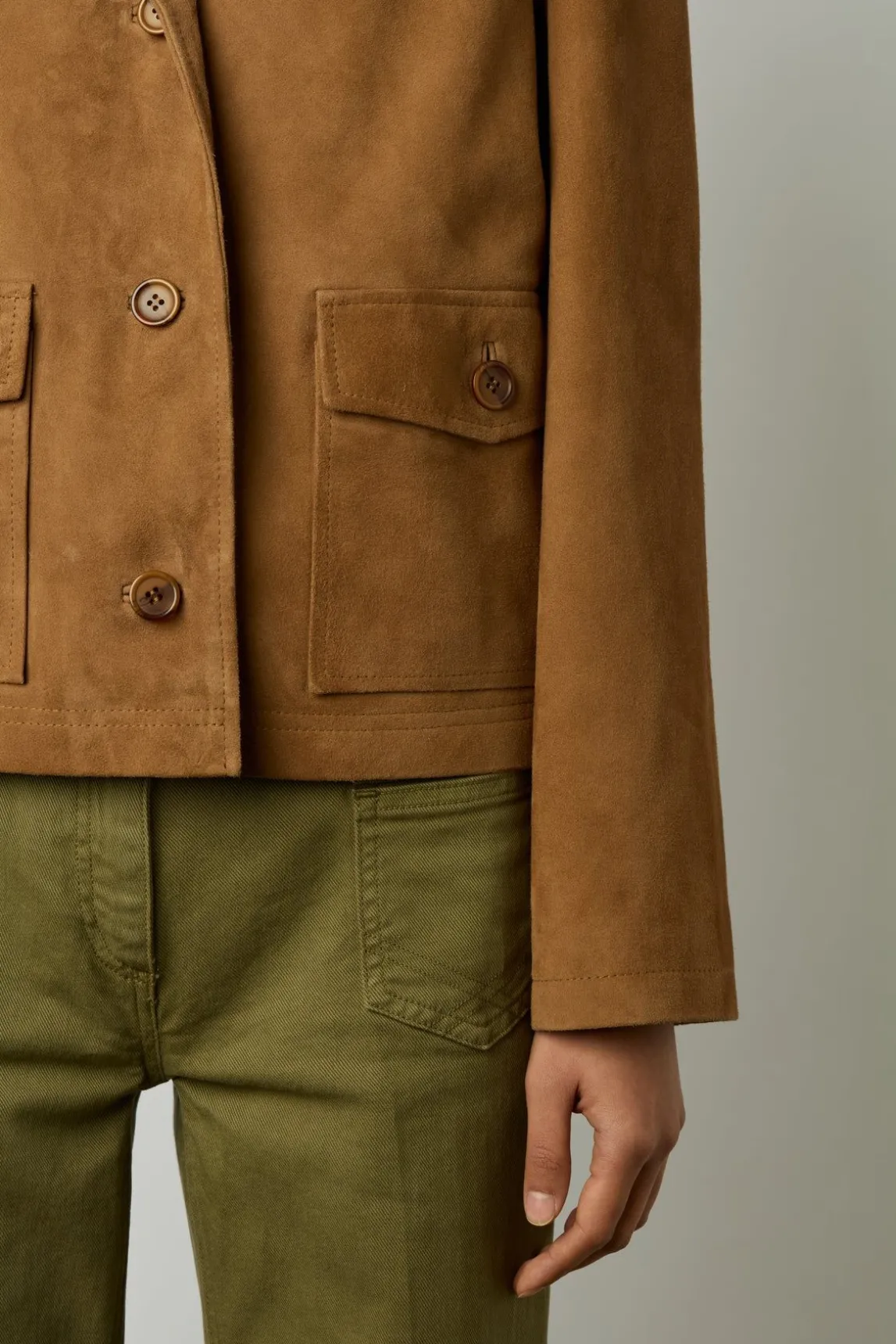 Veste Tailleur Cuir Velours Beige - Jasmine