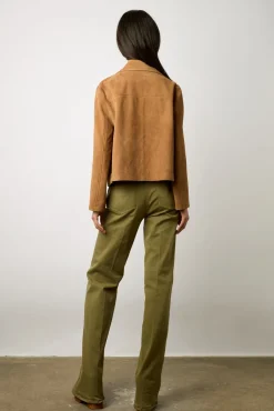 Veste Tailleur Cuir Velours Beige - Jasmine